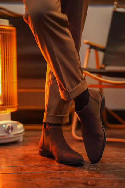 Brown Suede Side Elastic Genuine Leather Boots - CLEARANCE EVENT