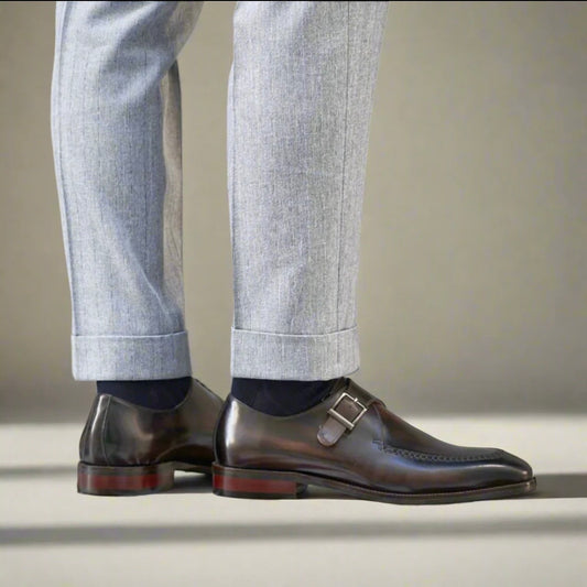 Brown Patina Single Monk Strap Shoes | Hides&Cult