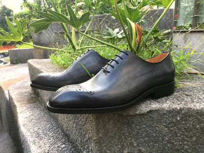 Grey Patina Finish Whole-cut Oxfords | Hides&Cult