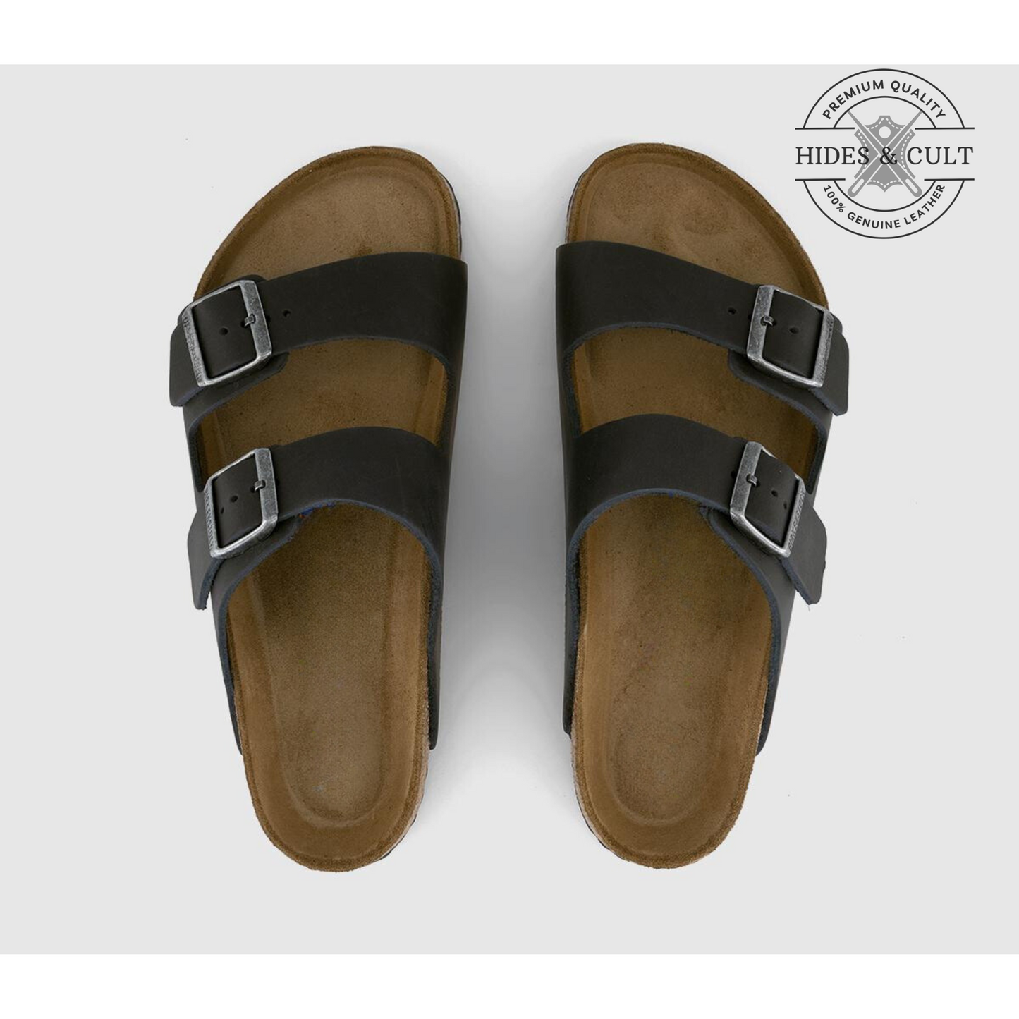 California Two Strap Sandals in Black Oiled Leather Men's | Hides&Cult