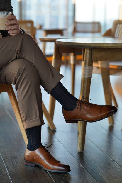 Black Cap Toe Leather Oxfords - Italian Square Toe | Hides&Cult