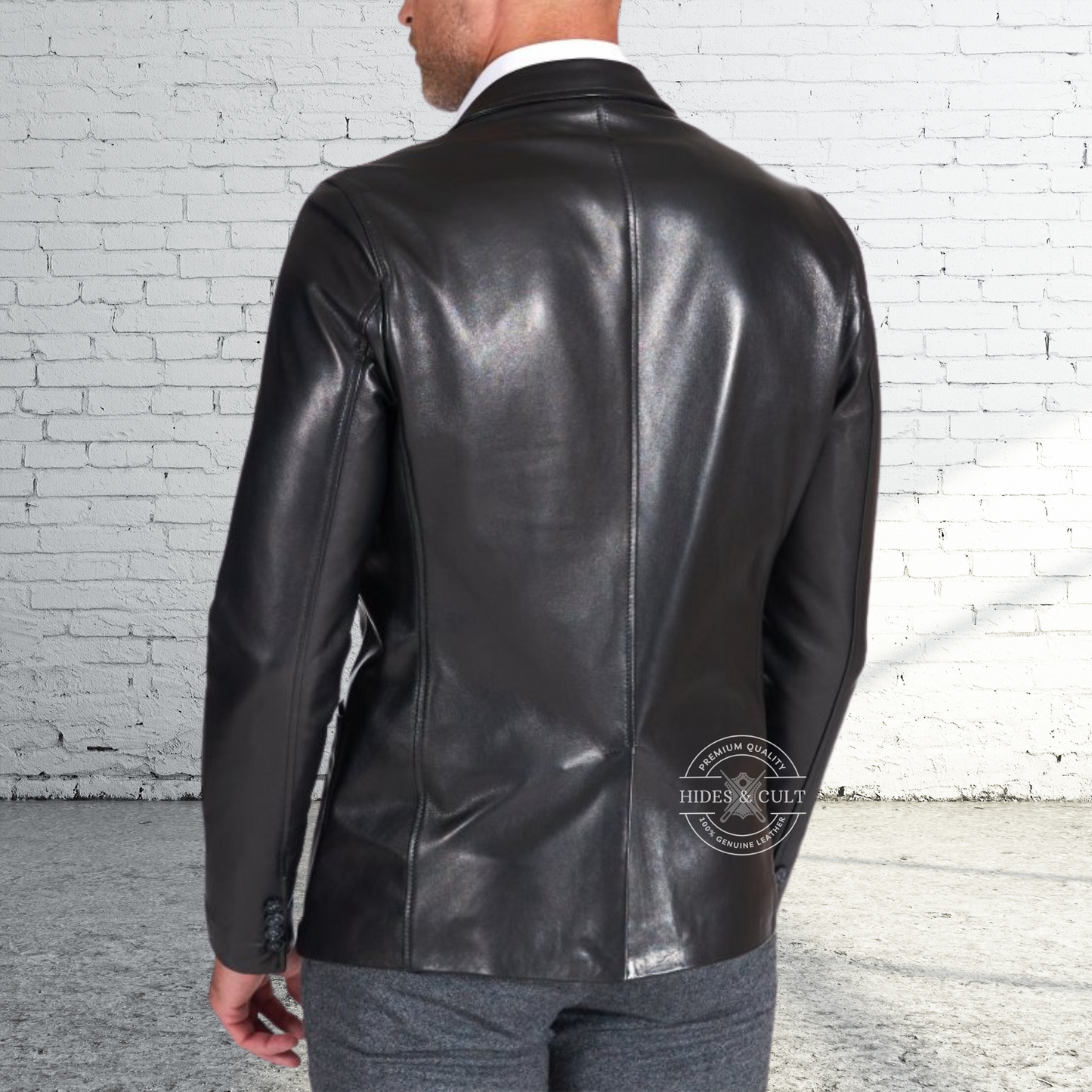 Mens Black Slim Fit Business Leather Blazer