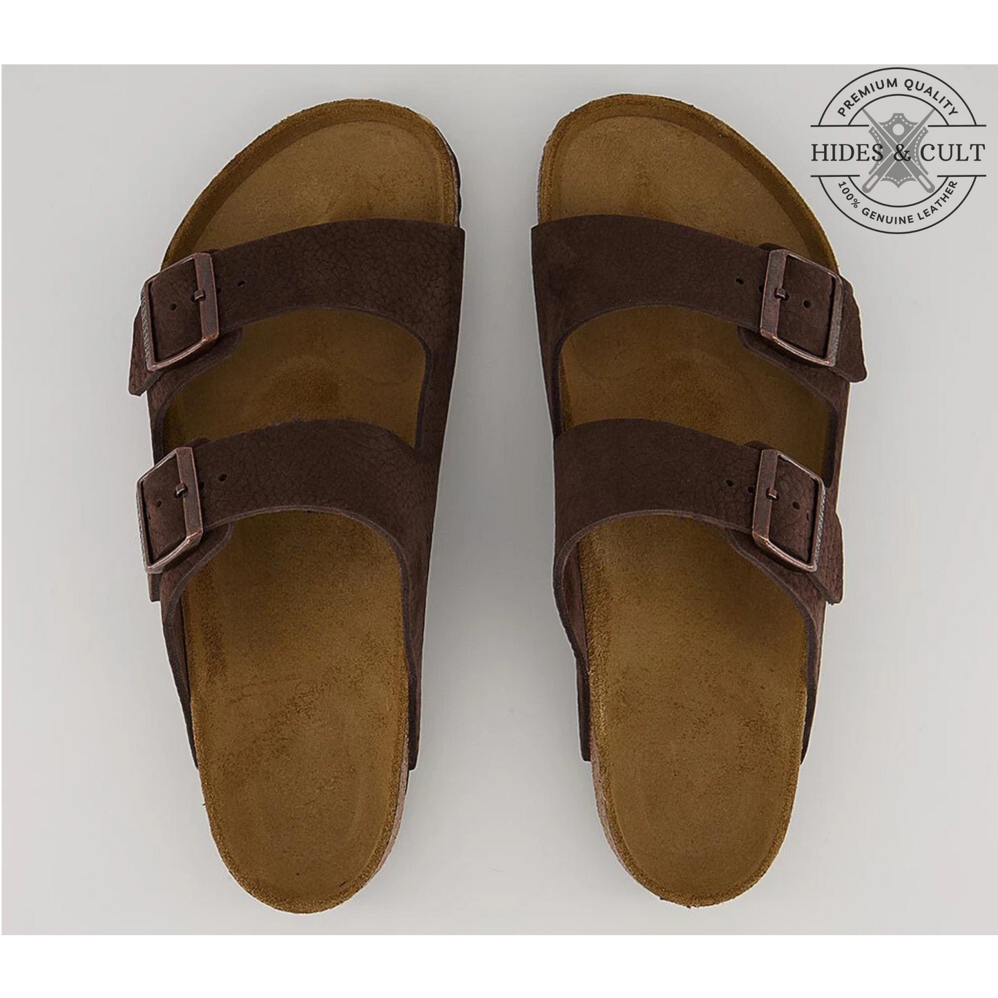 California Two Strap Sandals in Nubuck Brown Leather Men's | Hides&Cult