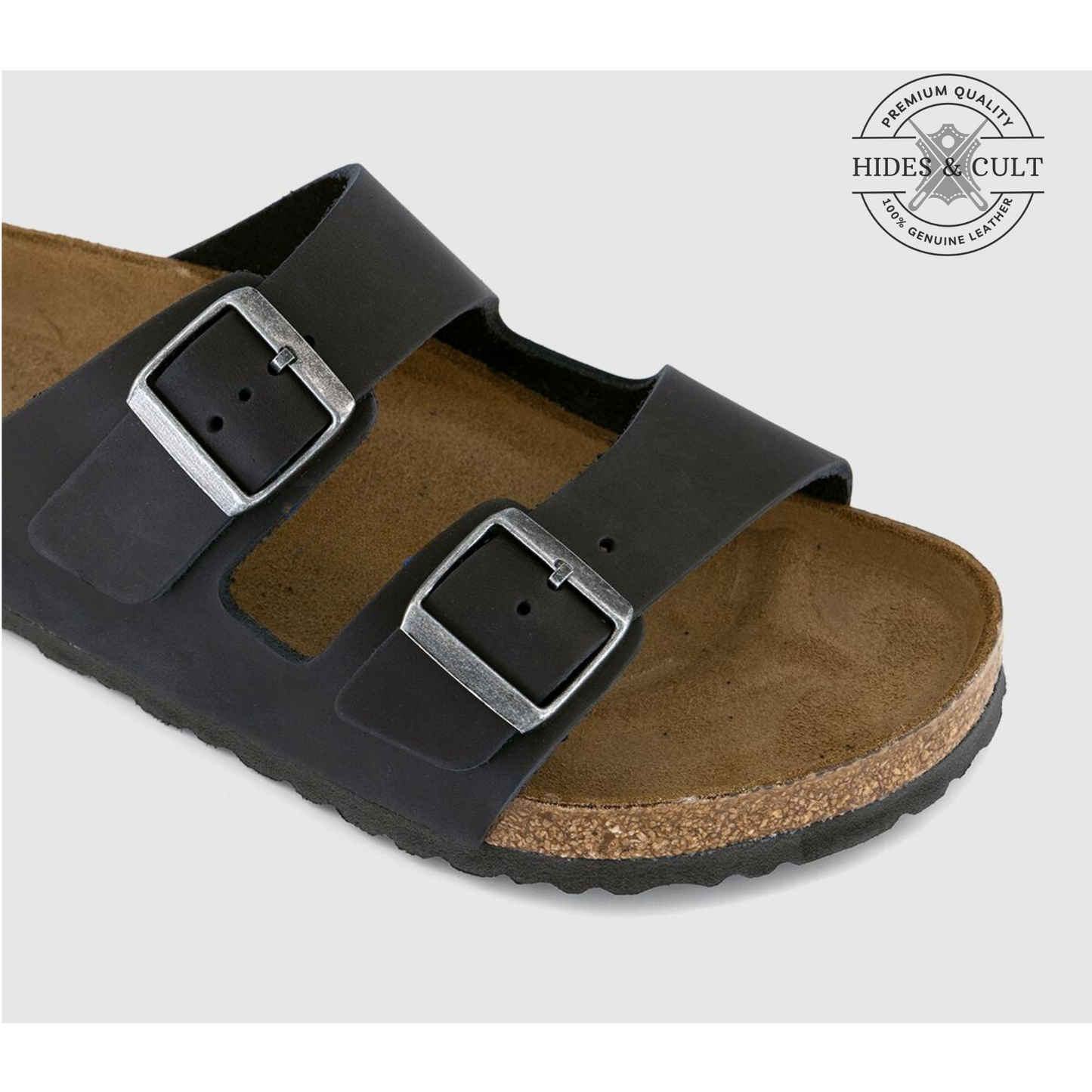 California Two Strap Sandals in Black Oiled Leather Men's | Hides&Cult