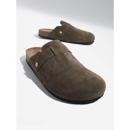 Brooklyn Slip-On Sandals in Suede Olive Leather Men's | Hides&Cult
