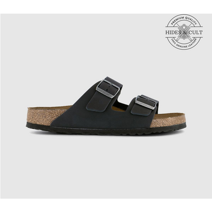 California Two Strap Sandals in Black Oiled Leather Men's | Hides&Cult