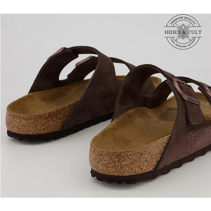 California Two Strap Sandals in Nubuck Brown Leather Men's | Hides&Cult