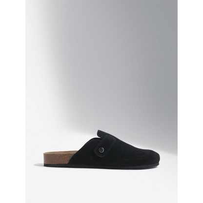 Brooklyn Slip-On Sandals in Suede Black Leather Men's | Hides&Cult