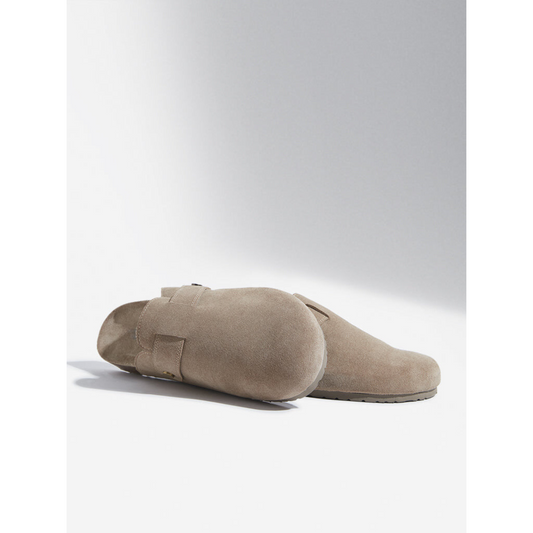 Brooklyn Slip-On Sandals in Suede Taupe Leather Men's | Hides&Cult
