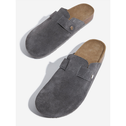 Brooklyn Slip-On Sandals in Suede Grey Leather Men's | Hides&Cult