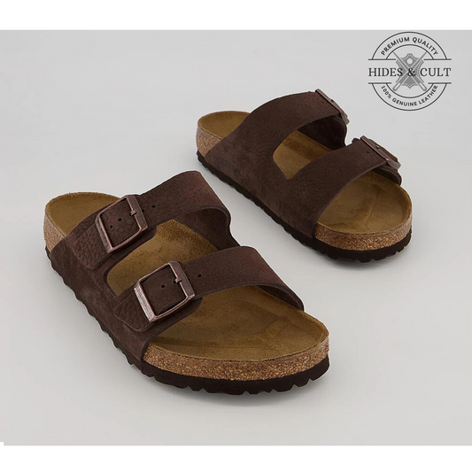 California Two Strap Sandals in Nubuck Brown Leather Men's | Hides&Cult