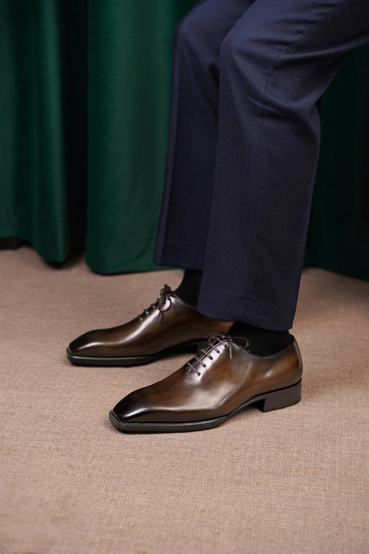 Brown Patina Finish Wholecut Formal Shoes | Hides&Cult