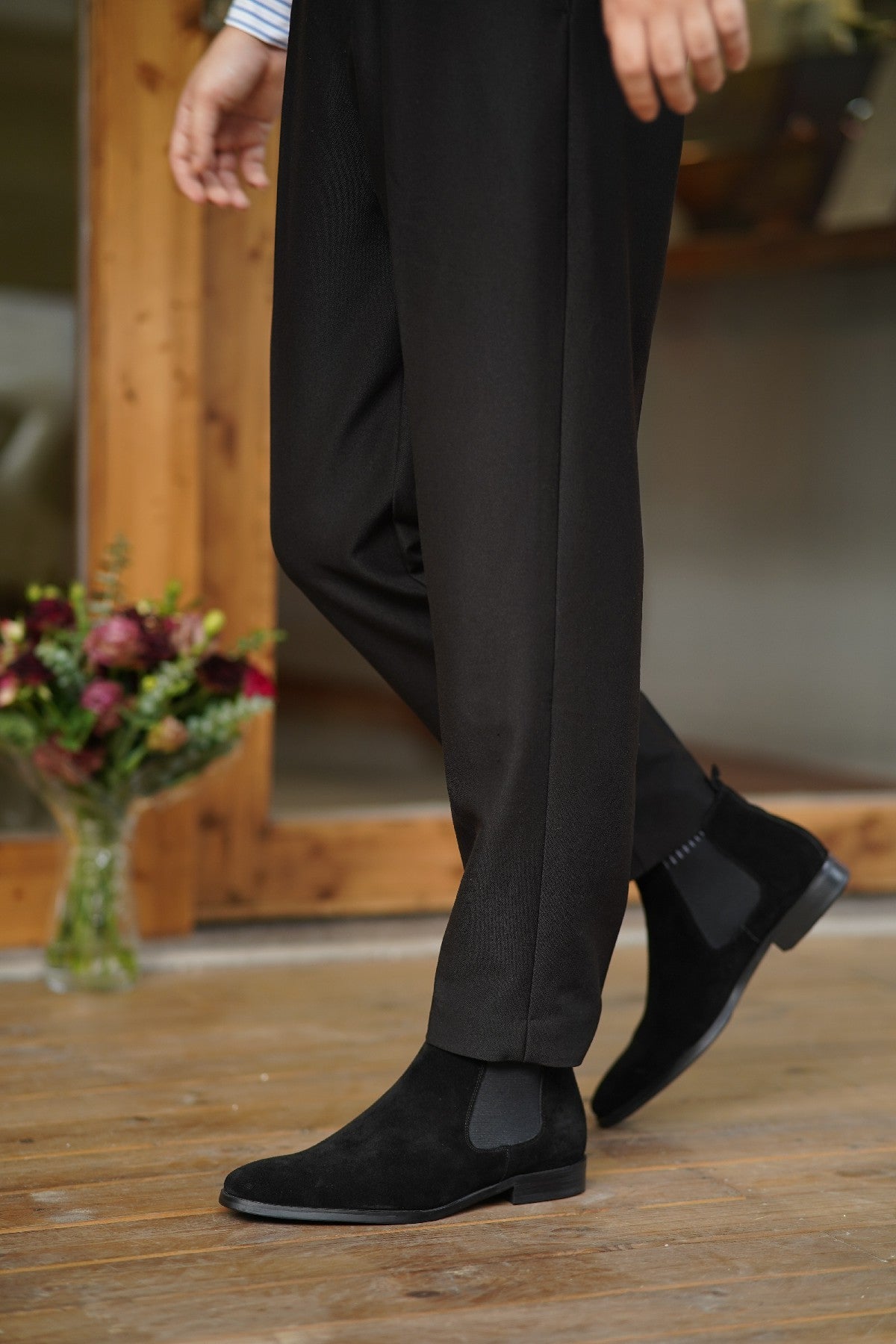 Black Suede Side Elastic Genuine Leather Boots - CLEARANCE EVENT