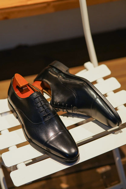 Black Cap Toe Leather Oxfords - Italian Square Toe | Hides&Cult