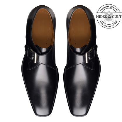 Black Classic Single Monk Strap Leather Shoes - CLEARANCE EVENT