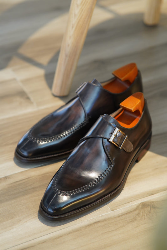 Brown Patina Single Monk Strap Shoes | Hides&Cult