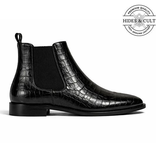 Black Croc Leather Party-wear Chelsea Boots - CLEARANCE EVENT