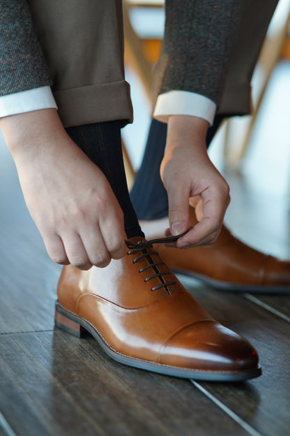 Black Cap Toe Leather Oxfords - Italian Square Toe | Hides&Cult