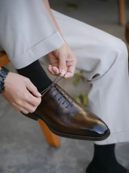 Black Wholecut Stitch Detail Formal Shoes | Hides&Cult
