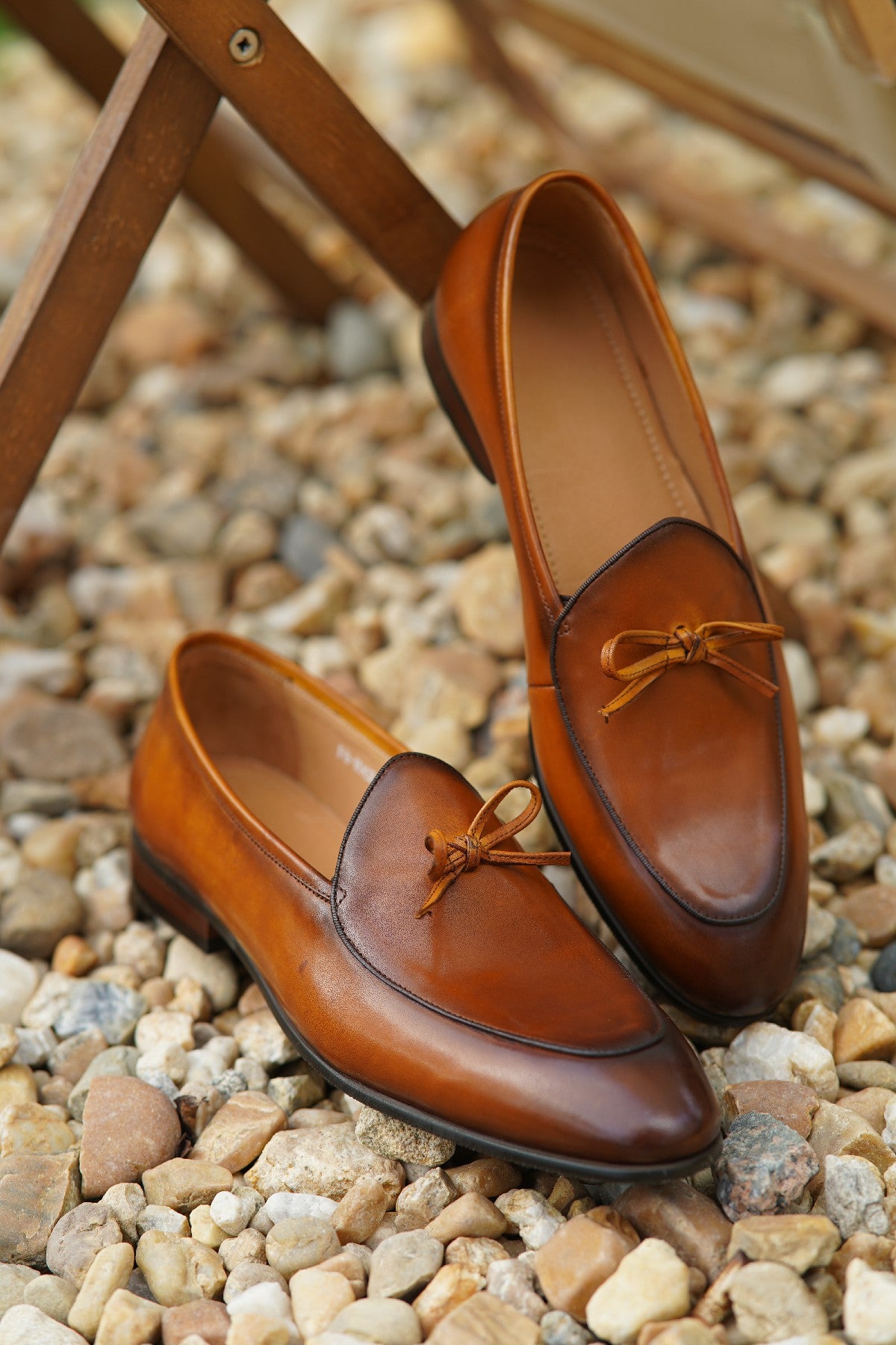 Tan Hand Painted Patina Casual Wedding Tassel Slip On Loafers | Hides&Cult