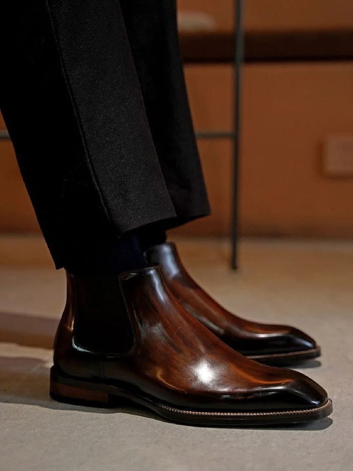 Hand Painted Patina Chelsea Boots - Vintage Brown - Clearance Sale | Hides&Cult