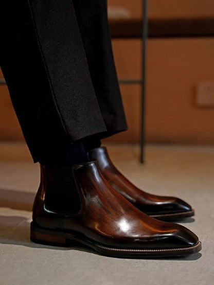 Hand Painted Patina Chelsea Boots - Vintage Brown - Clearance Sale | Hides&Cult