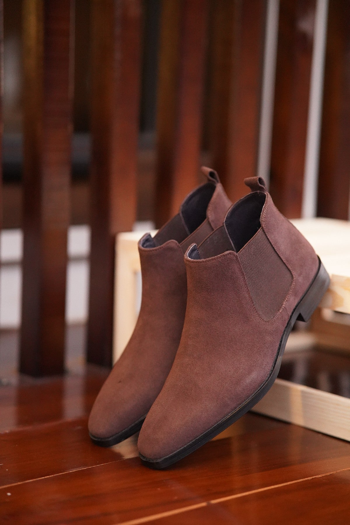 Brown Suede Side Elastic Genuine Leather Boots - CLEARANCE EVENT