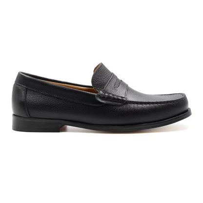 Men Black Grained Genuine Leather Moccasins | Hides&Cult