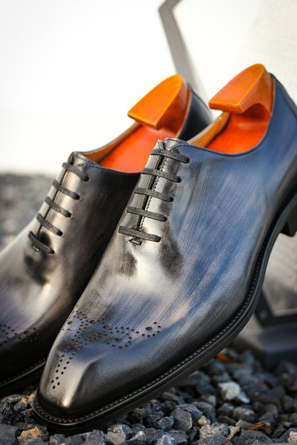 Grey Patina Finish Whole-cut Oxfords | Hides&Cult