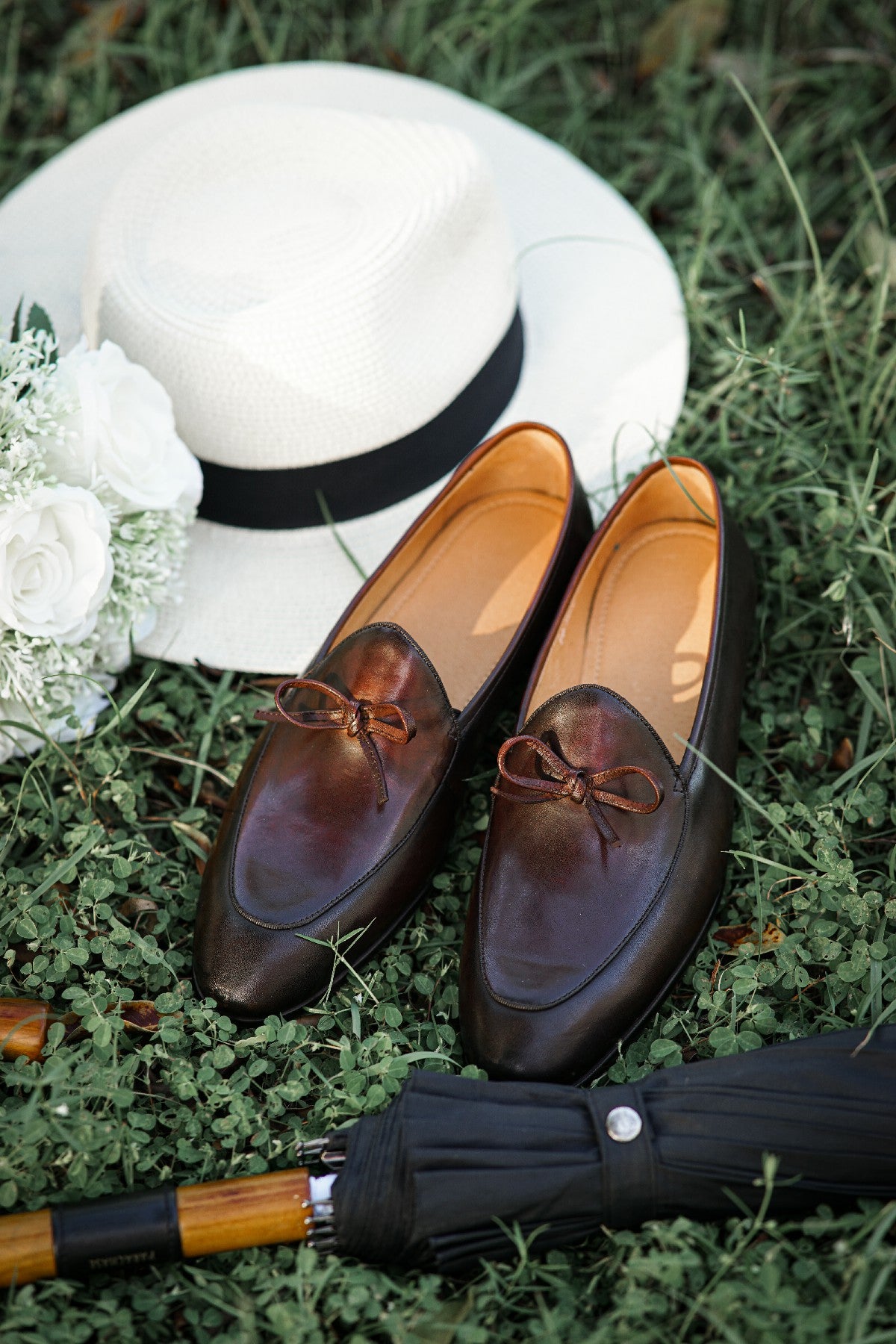 Dark Brown Hand Painted Patina Casual Wedding Tassel Slip On Loafers | Hides&Cult