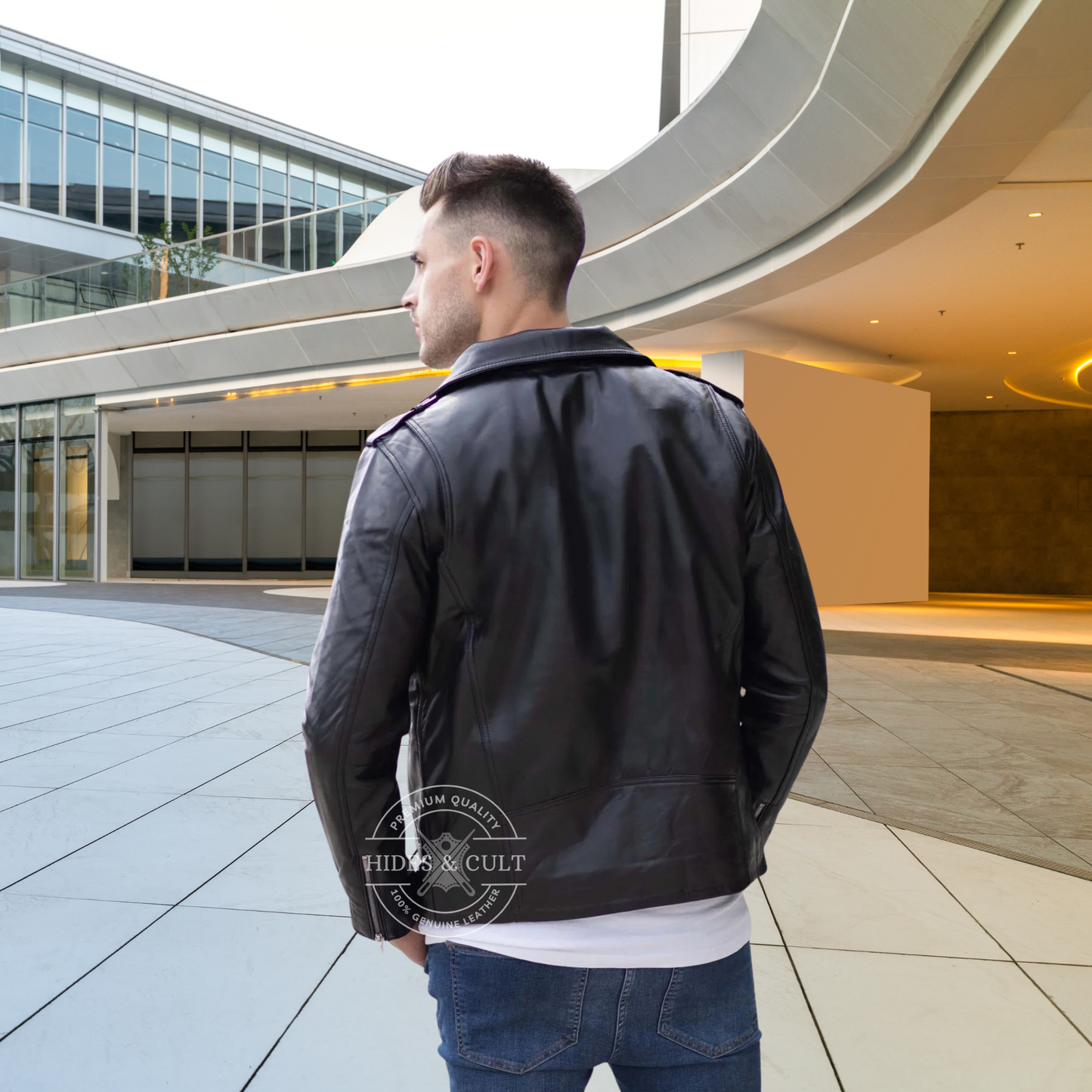 Mens Black - White Furr Collar Motorcycle Biker Genuine Leather Jacket