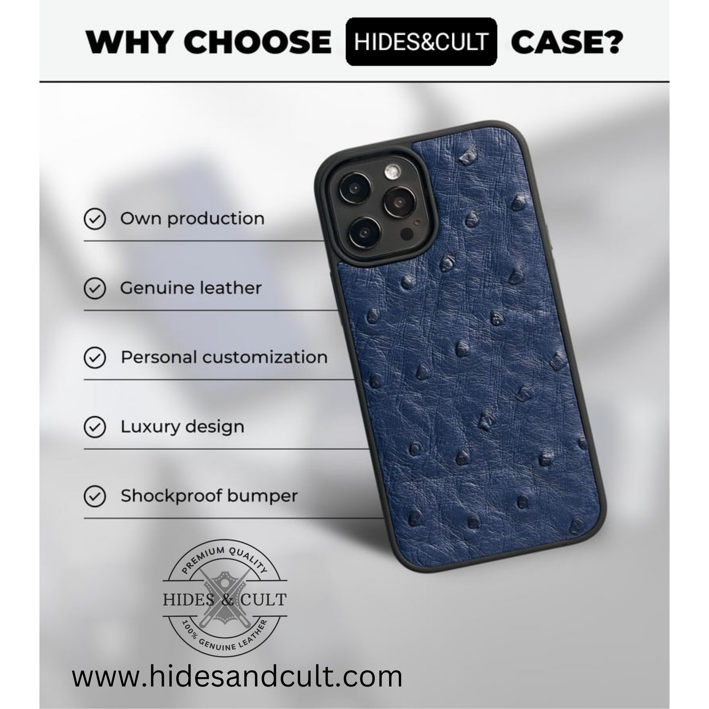 Luxury Black Bold Grain Shockproof Genuine Leather Iphone Case