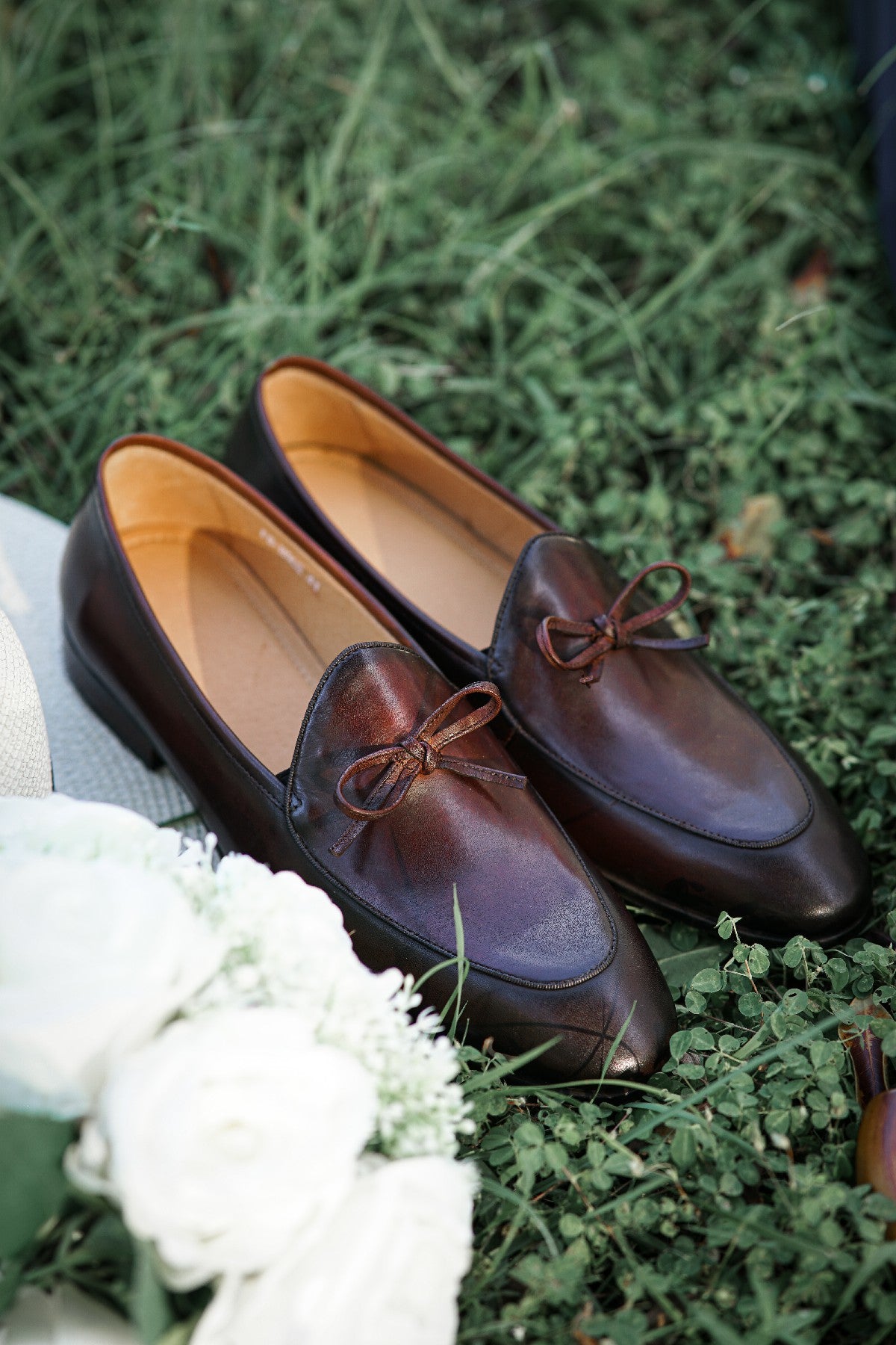 Dark Brown Hand Painted Patina Casual Wedding Tassel Slip On Loafers | Hides&Cult