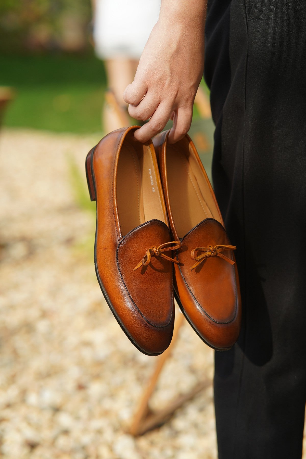Tan Hand Painted Patina Casual Wedding Tassel Slip On Loafers | Hides&Cult