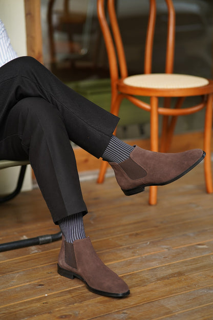 Brown Suede Side Elastic Genuine Leather Boots - CLEARANCE EVENT