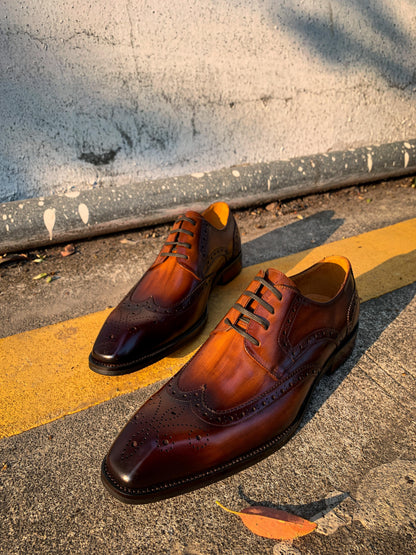 Brown Patina Lace Up Brogue Shoes | Hides&Cult