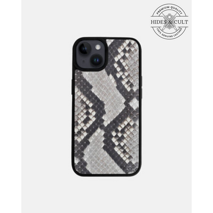 Luxury Exotic Natural Grey - White Python Print Shockproof Genuine Leather Iphone Case