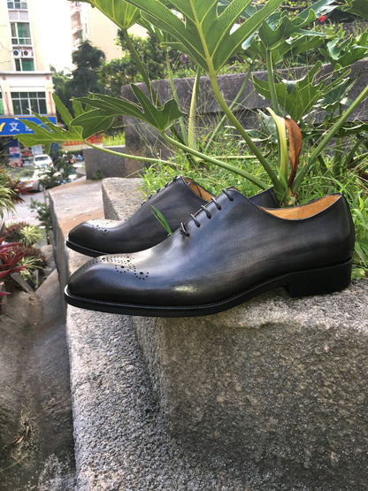 Grey Patina Finish Whole-cut Oxfords | Hides&Cult
