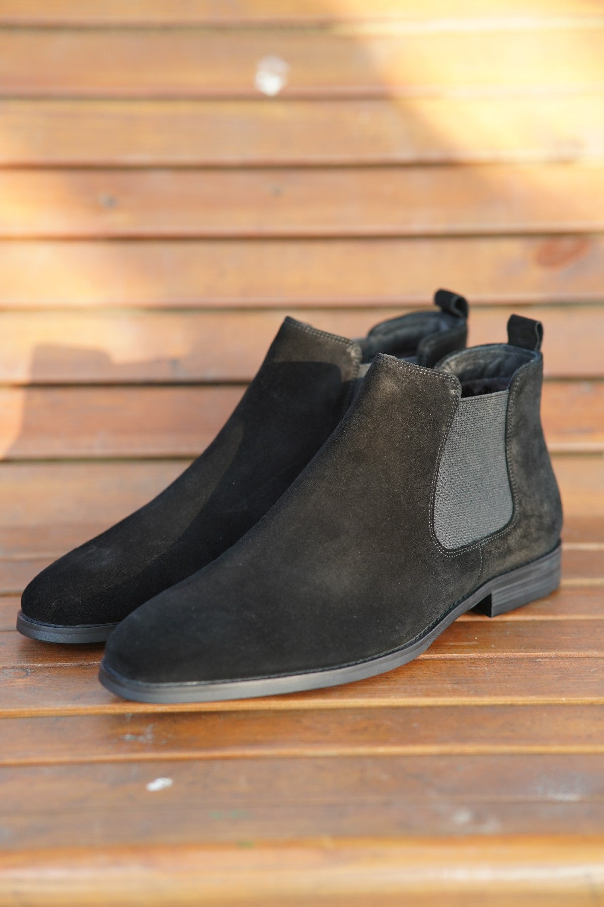 Black Suede Side Elastic Genuine Leather Boots - CLEARANCE EVENT