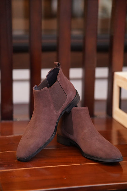 Brown Suede Side Elastic Genuine Leather Boots - CLEARANCE EVENT