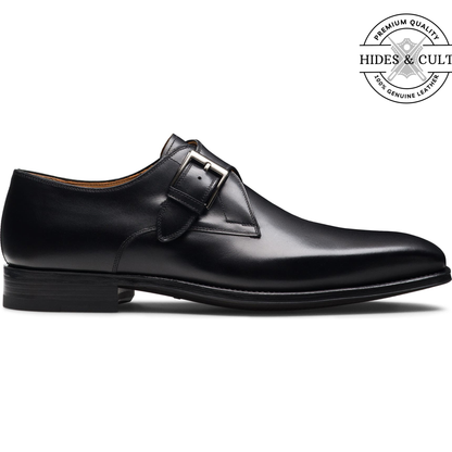 Black Classic Single Monk Strap Leather Shoes - CLEARANCE EVENT