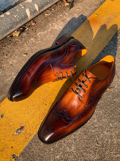 Brown Patina Lace Up Brogue Shoes | Hides&Cult