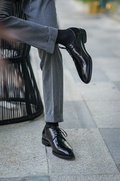 Black Derby Lace Up Shoes - Pointed Toe | Hides&Cult
