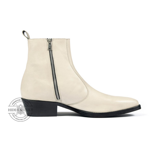 Off White Genuine Leather Chelsea Boots Cuban Heel Men | HidesandCult