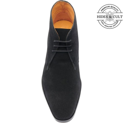 Black Suede Durable Leather Chukka Boots - CLEARANCE EVENT