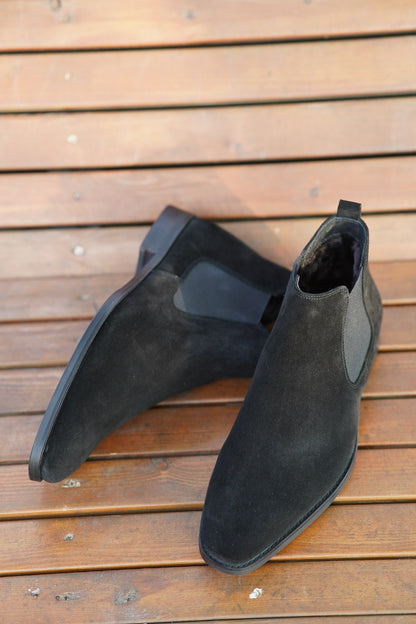 Black Suede Side Elastic Genuine Leather Boots - CLEARANCE EVENT