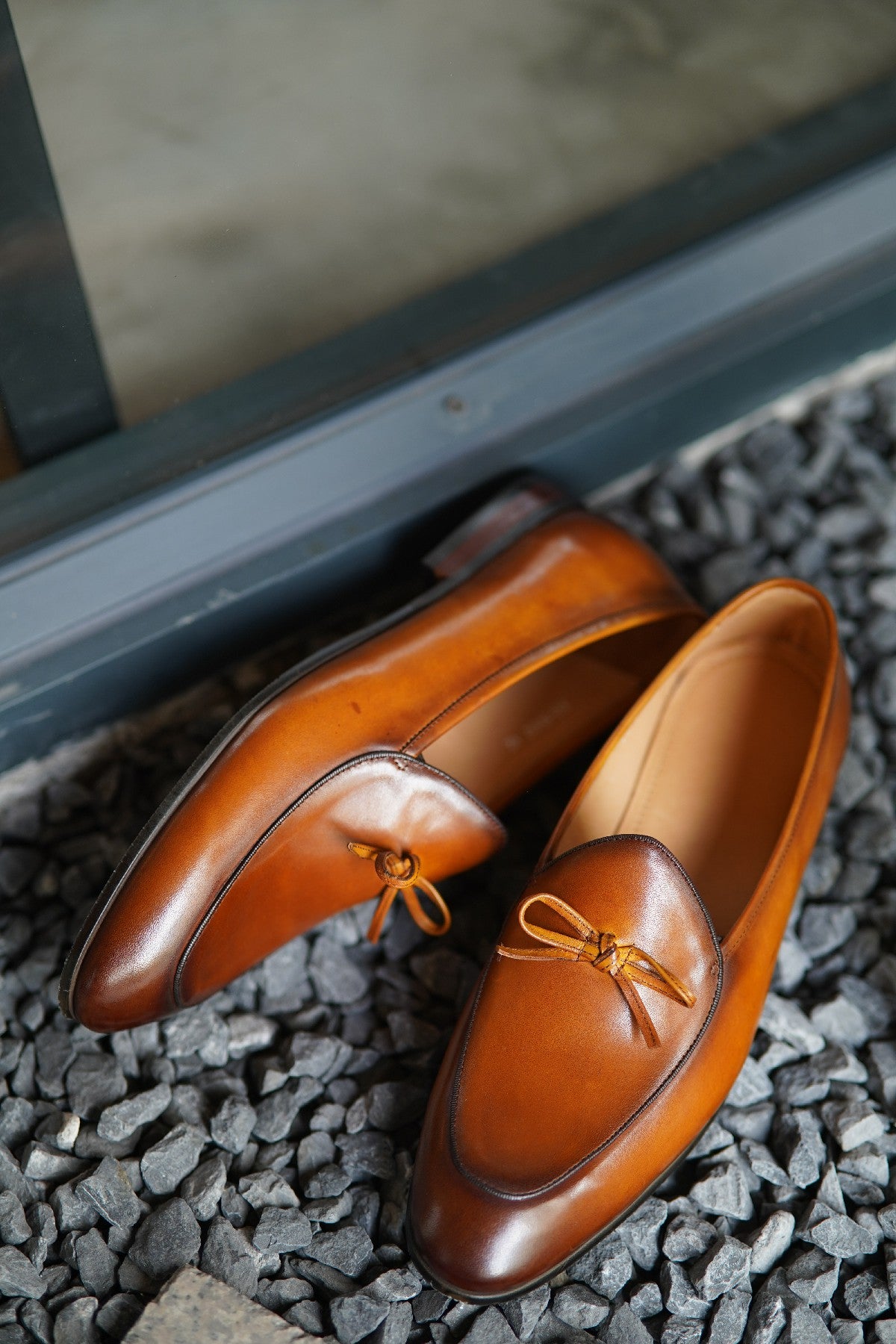 Tan Hand Painted Patina Casual Wedding Tassel Slip On Loafers | Hides&Cult