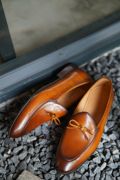 Tan Hand Painted Patina Casual Wedding Tassel Slip On Loafers | Hides&Cult