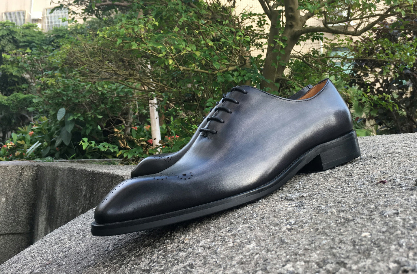 Grey Patina Finish Whole-cut Oxfords | Hides&Cult