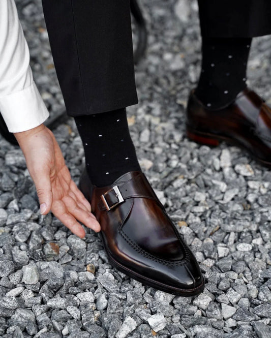 Brown Patina Single Monk Strap Shoes | Hides&Cult